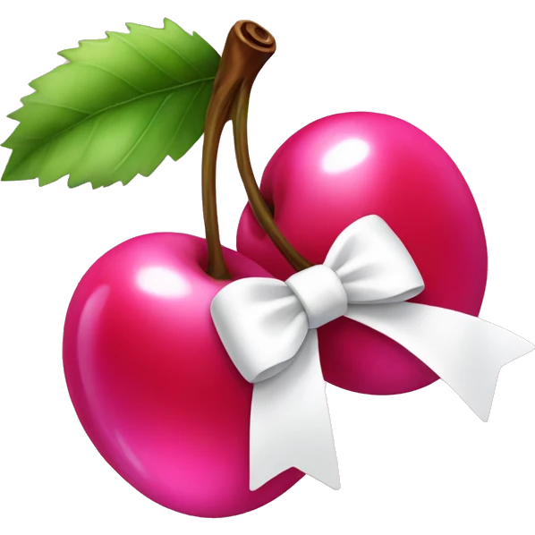 Pink shiny cherries with a white bow emoji