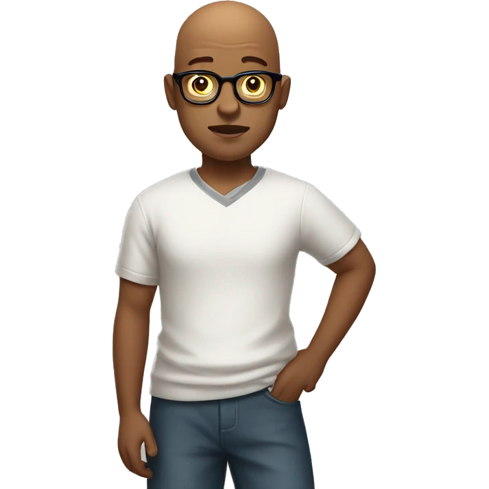 bald boy with glasses shrugging shoulders emoji