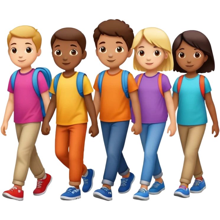 group of children walking in a line, fun and supportive emoji