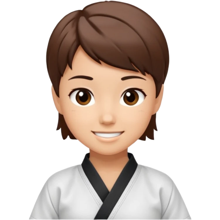 karate girl with black belt, brown short hair, smiling emoji