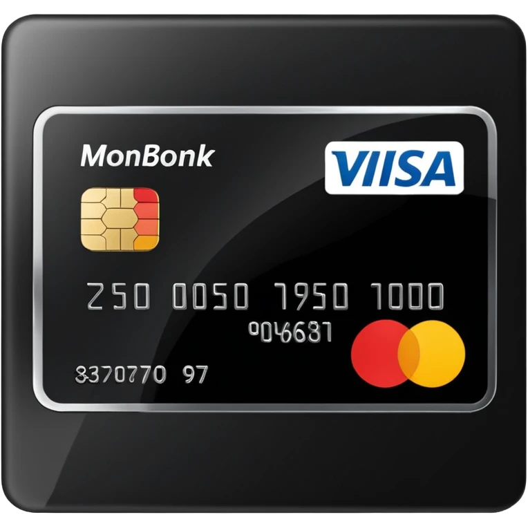 create a black bank card, which called Monobank, visa minalism 3d style emoji