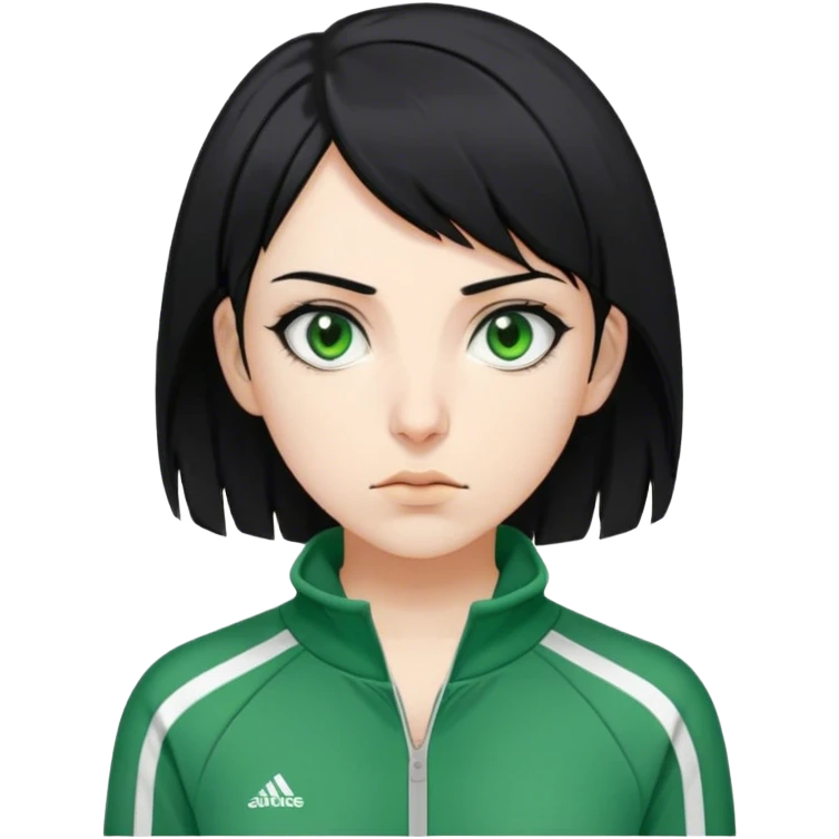 Kang Sae-byeok, Age: Early 20s
Appearance: A thin, pale woman with short, choppy black hair and deep, intense eyes.
Outfit: Green player tracksuit emoji