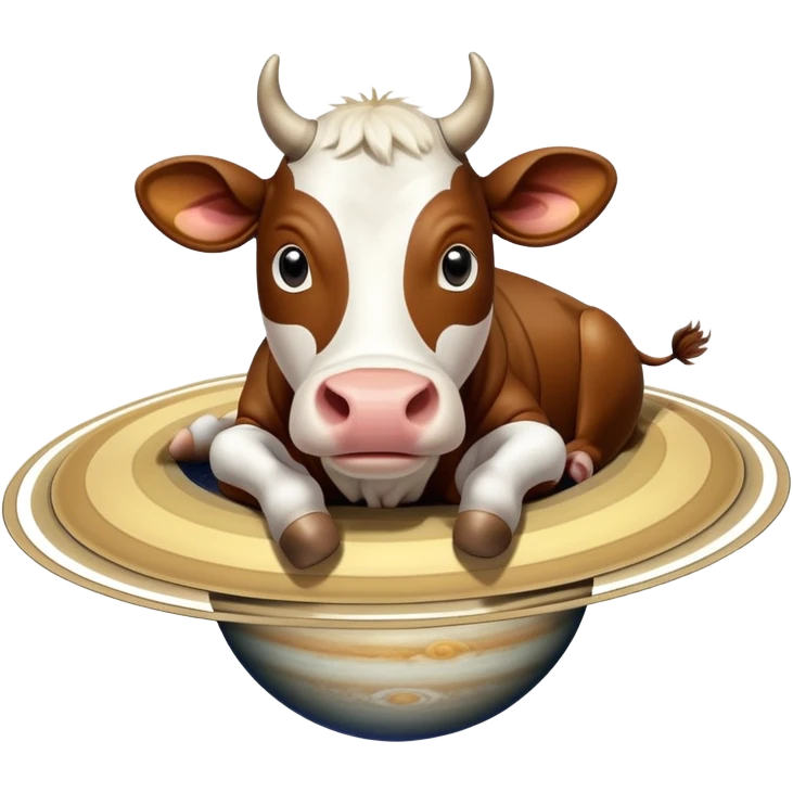 A cow with its head attached to planet Saturn as its body, with Saturn's rings around the middle, and giant realistic human feet at the bottom emoji