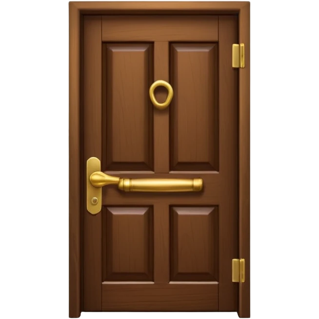 iOS-style 3D emoji: a simple closed wooden door with a shiny brass handle, door slightly shaking as if just knocked loudly, soft shadows; no text, no faces emoji
