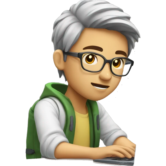 Young Asian without glasses software engineer coding in front of a laptop emoji
