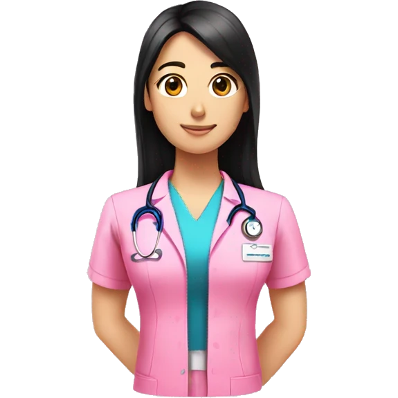 Physiotherapist long black hair pink uniform  emoji