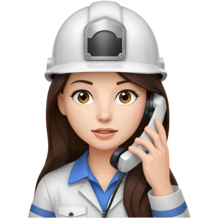 okay now do a brunette girl with long dark brown hair. rolling her eyes like she is annoyed as she is on a phone call (iphone) and is wearing a engineer helmet  emoji