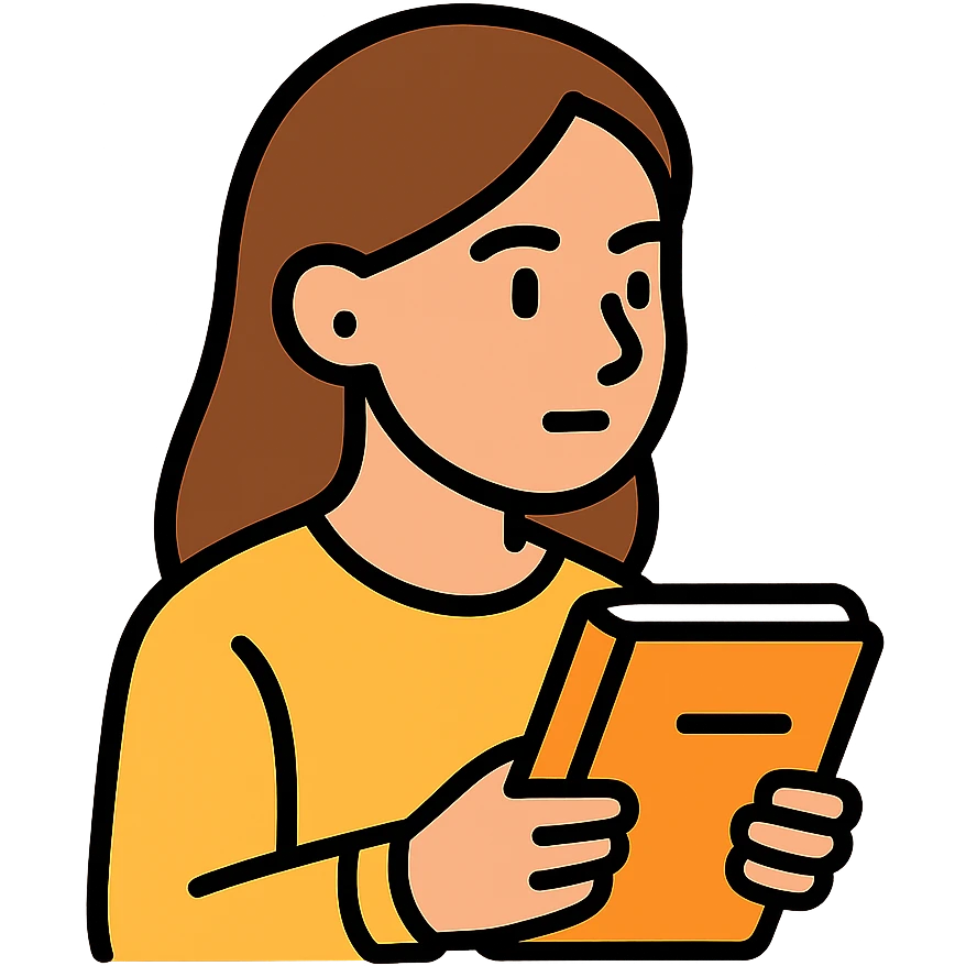female student with notebook, attentively listening to a lecture, focused expression emoji