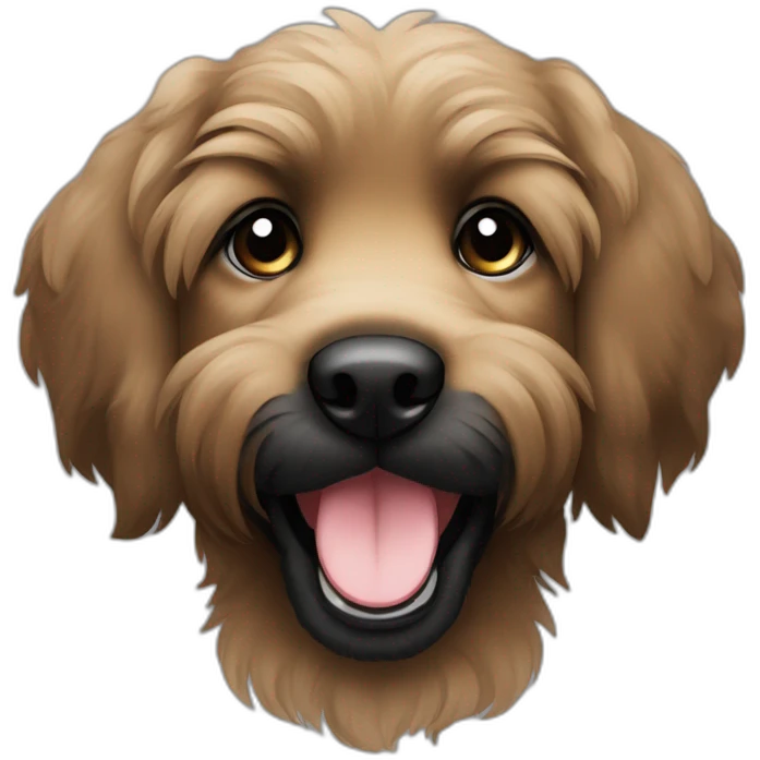 bouvier fawn brown and black big puppy face very long hair smiling dark short ears emoji
