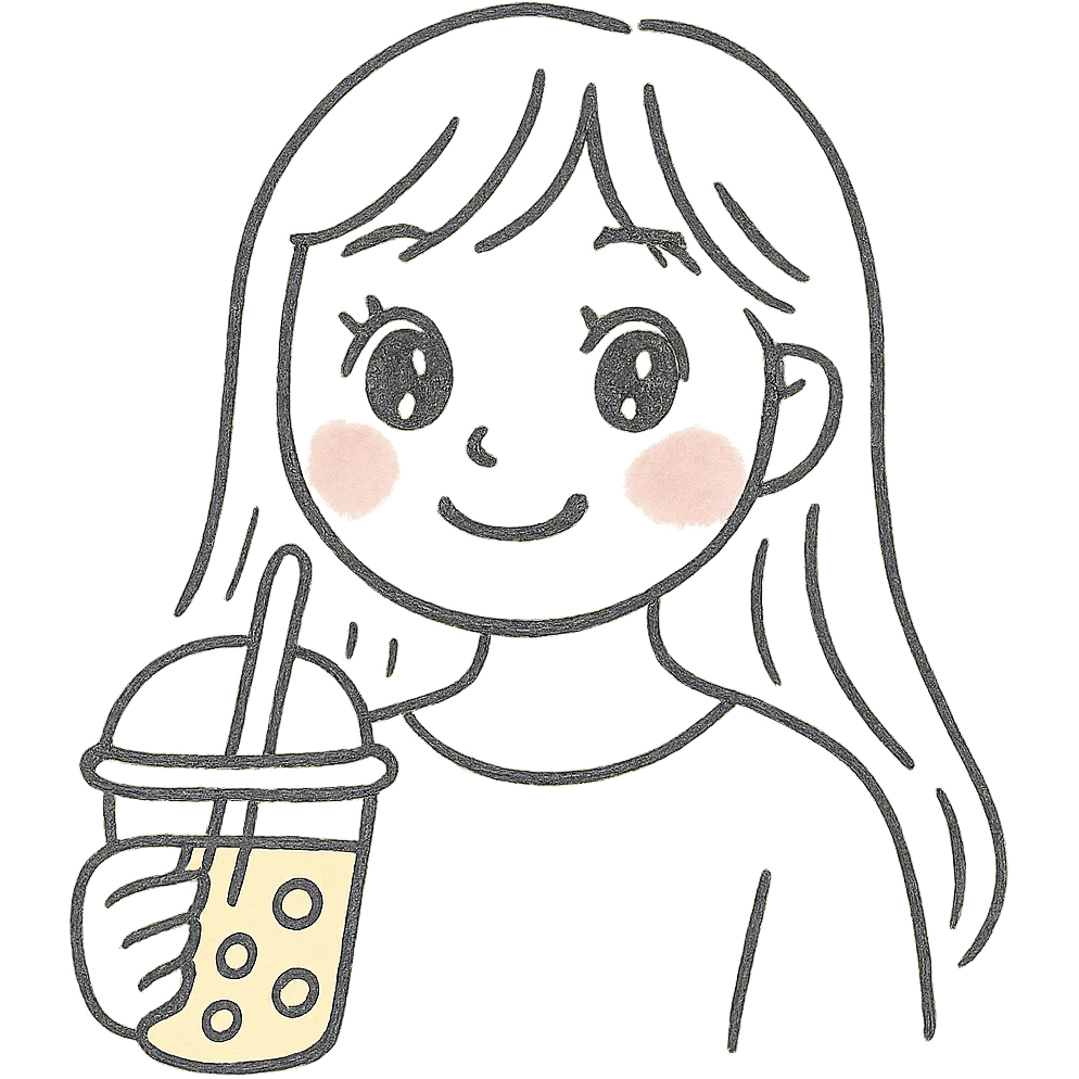 Make her cuter and more aesthetic with soft features, big sparkling eyes, gentle smile, and pastel accents. Keep the hand-drawn style with no background. emoji
