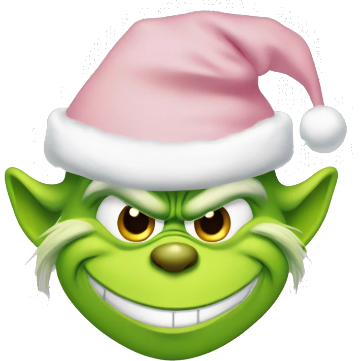 Grinch smiling with a light pink santa hat emoji