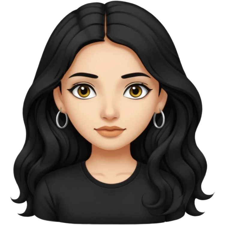 a pretty FAIR indian bratz girl with wavy long black hair, wearing a black tshirt, eyeliner on. no earrings emoji
