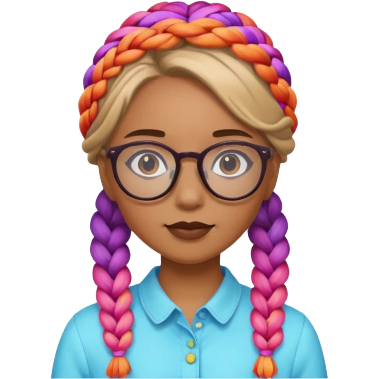 colorful braided hair girl with glasses emoji