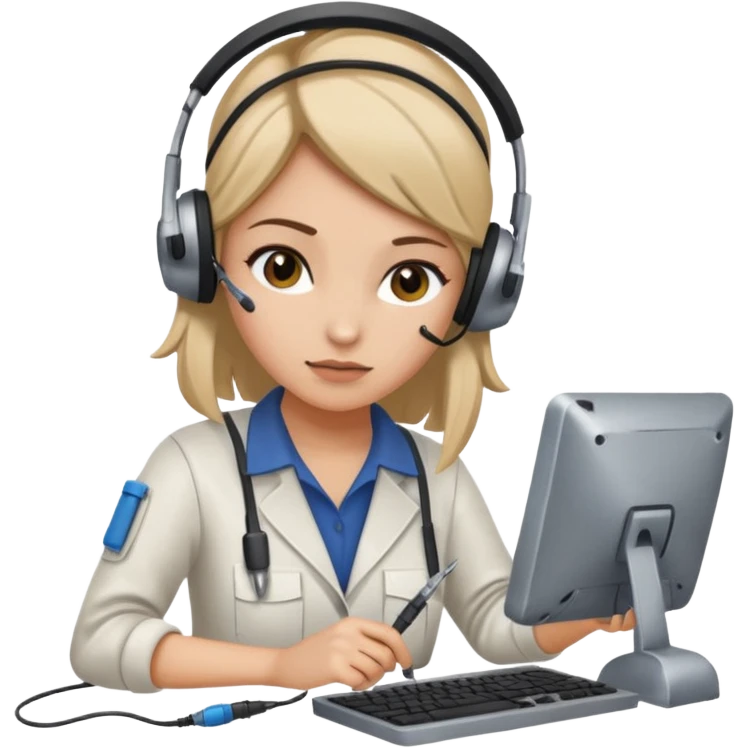 female computer technician fixing damaged computer emoji