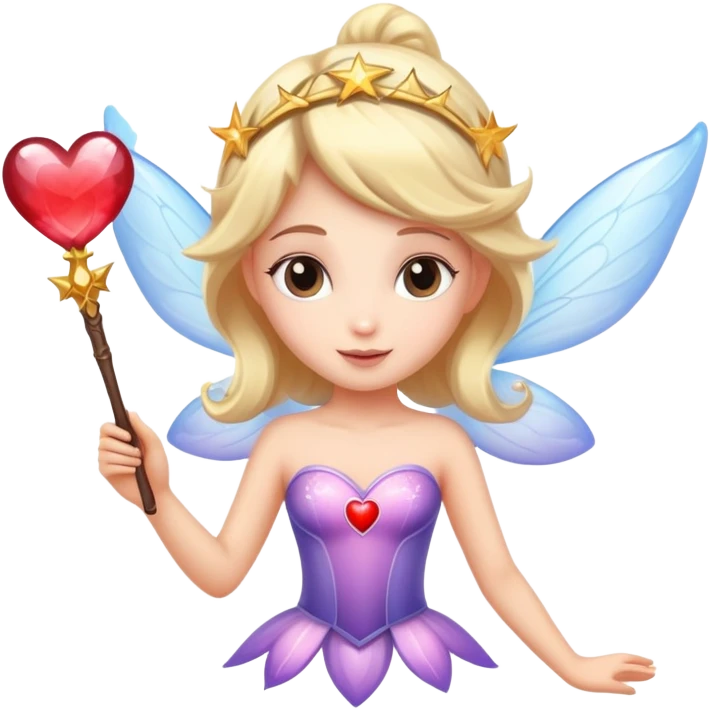 Flying fairy with magical wand with heart emoji