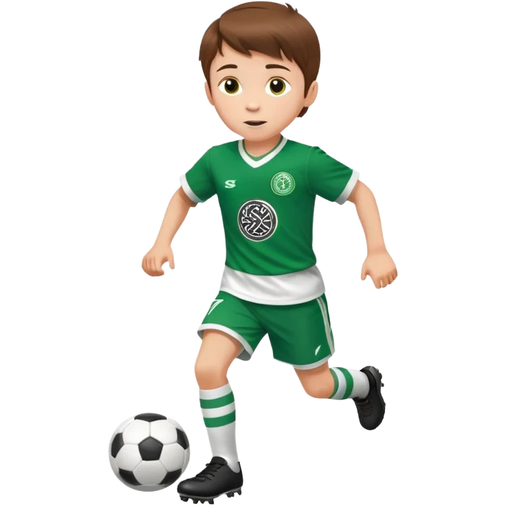 Brown hair 6 years old boy footballer RUNNING playing soccer wearing celtic uniform ( jersey) # 17 in the jersey !  emoji