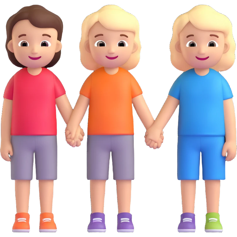 smiling kids holding hands emoji