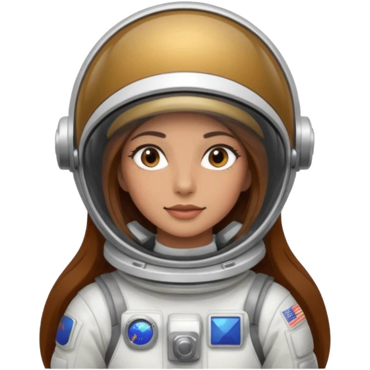 woman with long brown hair and brown eyes.  space ship captain with white military hat emoji