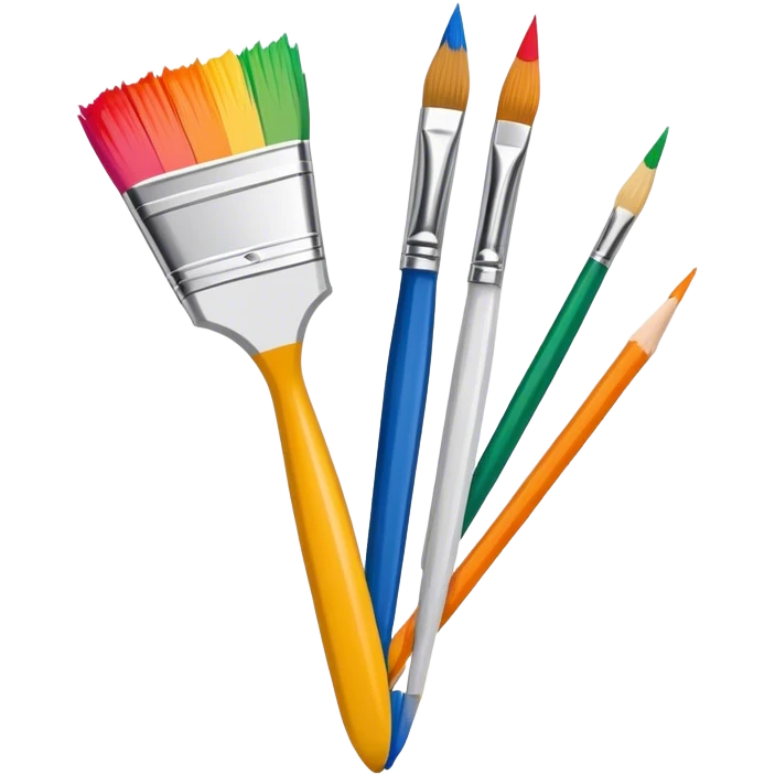 icon for Illustration hobbie, paintbrush and pencil under colurfull poster, simple lines, minimalistic style, transparent background. emoji