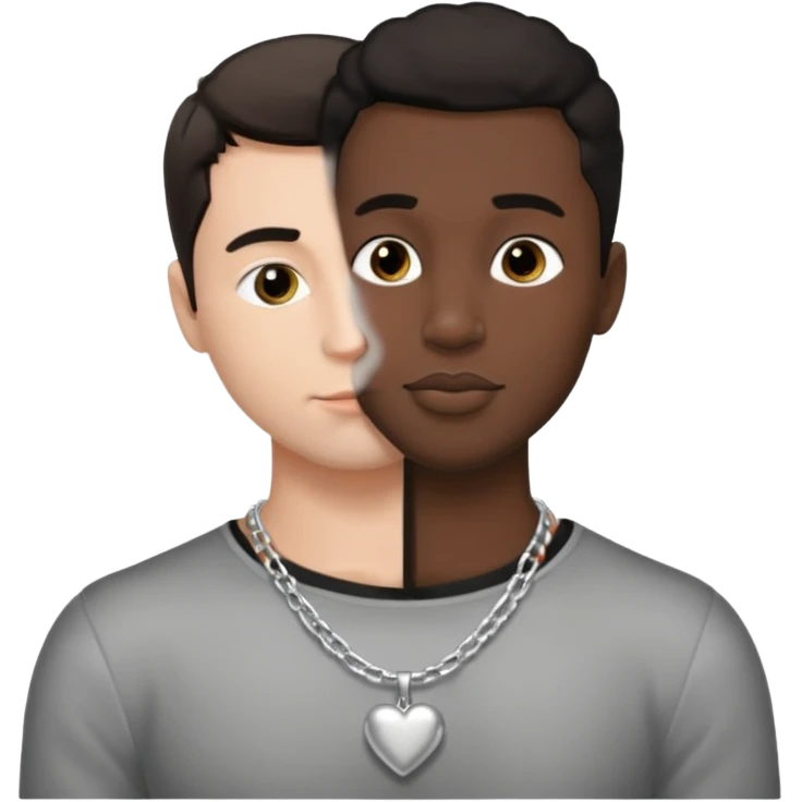 1 White adult male dark hair ,1 black adult male silver necklace, nude,kissing tongue  emoji
