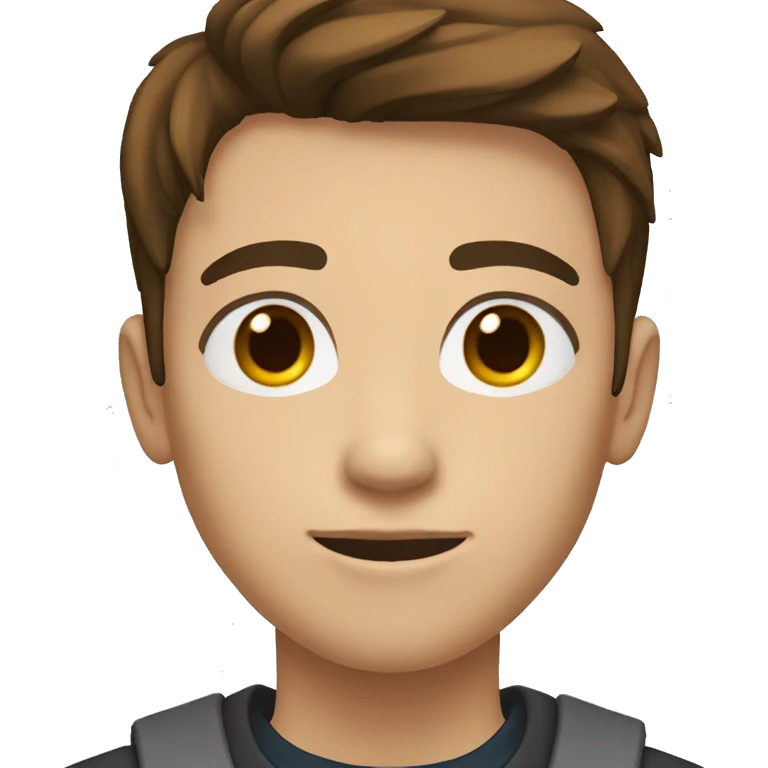Teenager boy type mexican, White skin, with straight brown hair (Which go down behind to the nape of the neck), Little bit dezoom emoji