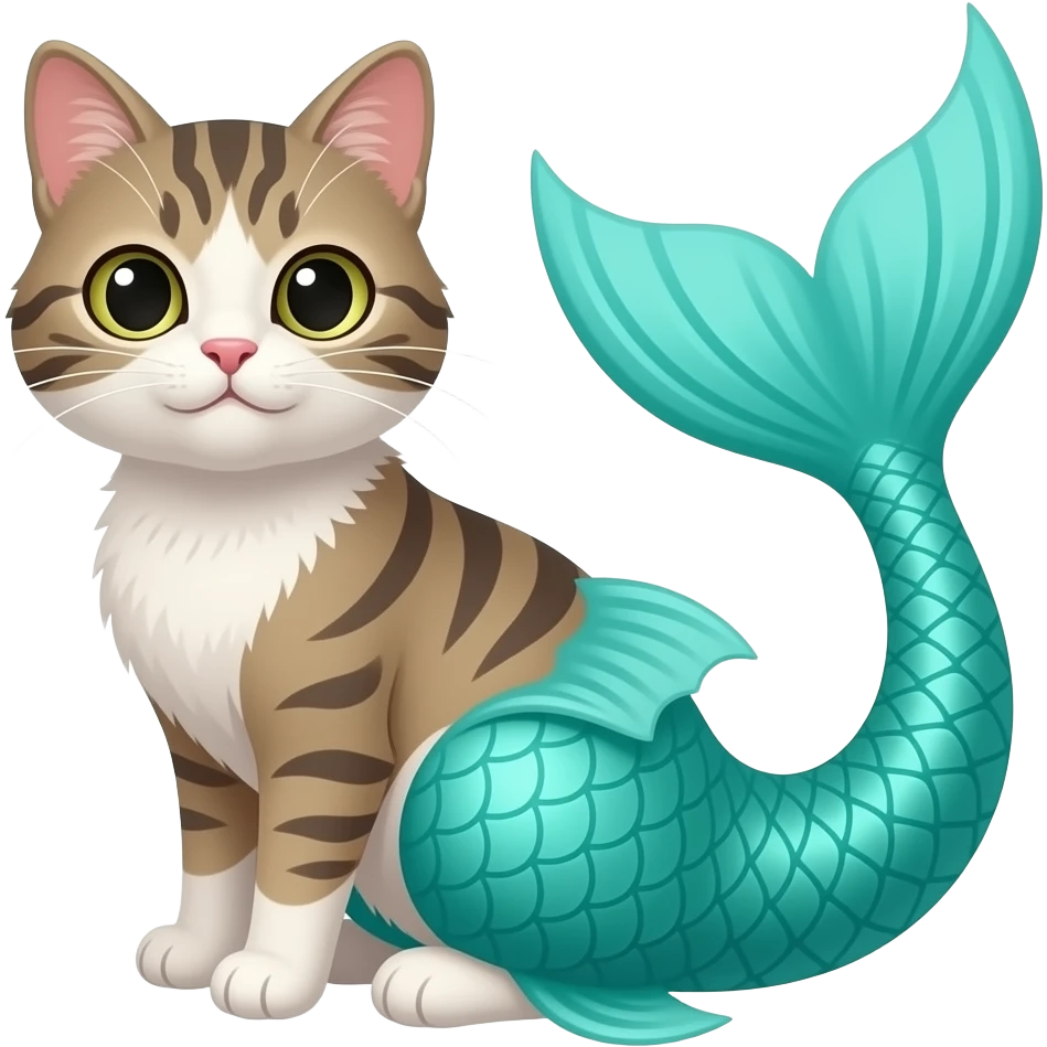 Cat with  long #B8FFFF mermaid tail bulge emoji