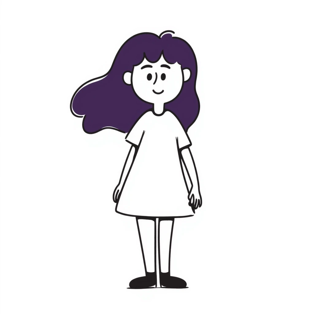 A simple sketch of a girl with flowing purple hair emoji