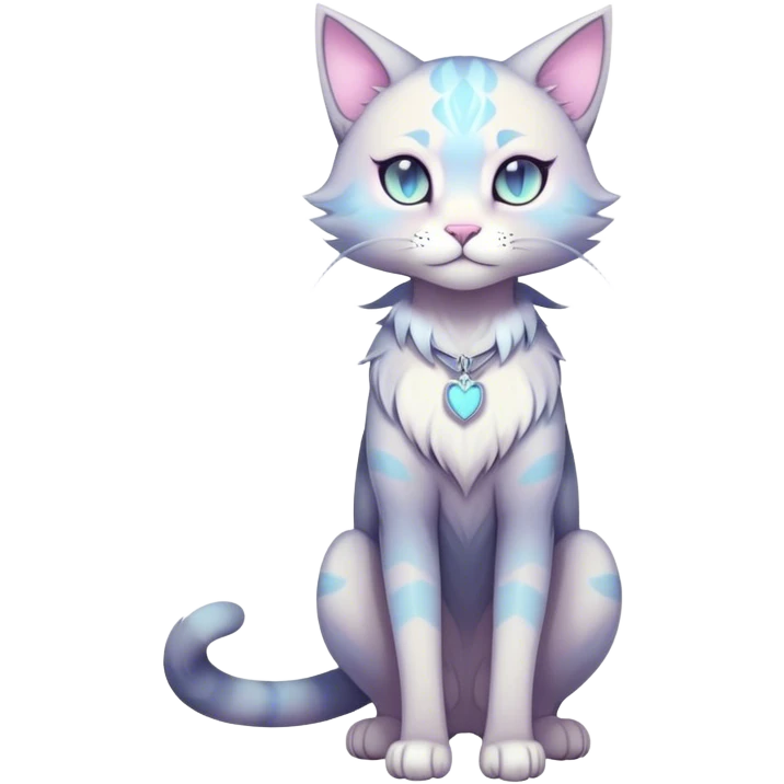 Kawaii dark edgy fantasy pastel ethereal feline fursona animal creature full body emoji