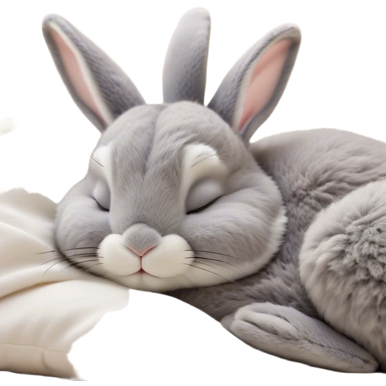 Meme-Worthy Cute Sleeping Grey Rabbit Portrait Emoji, Head resting peacefully with a contented smile, showcasing a delightfully compact build and a luxuriously soft grey fur, eyes shut in a serene nap, Simplified yet hilariously adorable features, highly detailed, glowing with a soft, drowsy light, high shine, relaxed and utterly lovable, stylized with an air of playful laziness, bright and heartwarming, soft glowing outline, capturing the essence of a comically sleepy bunny, so meme-worthy it feels like it could instantly become the next viral sensation of adorable slumber! emoji