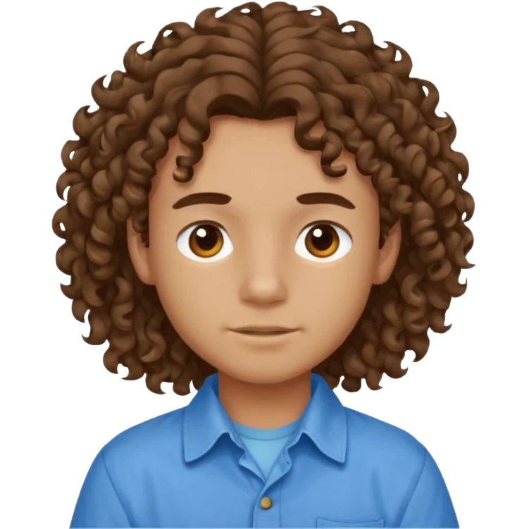 یه پسر با موهای  بلند و فرفری با لباس ابی emoji