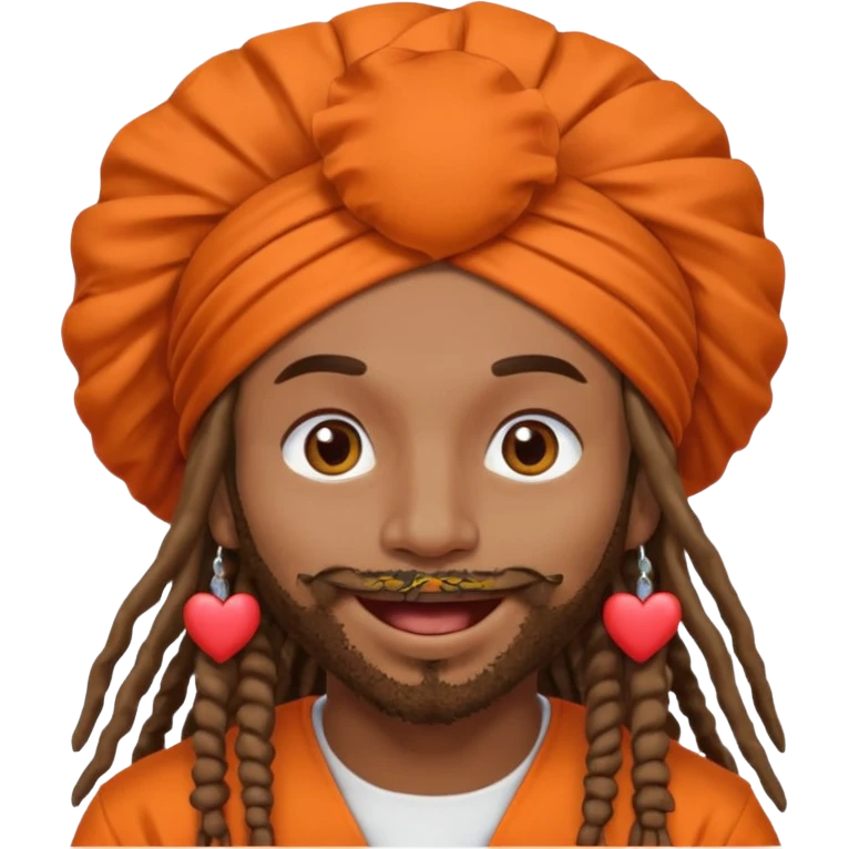 Brownskin man with long dreadlocks orange shirt add white ruffled turban with hearts in both eyes mouth open  emoji