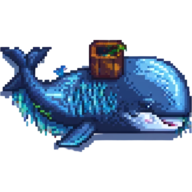a pixel art whale on a barn emoji