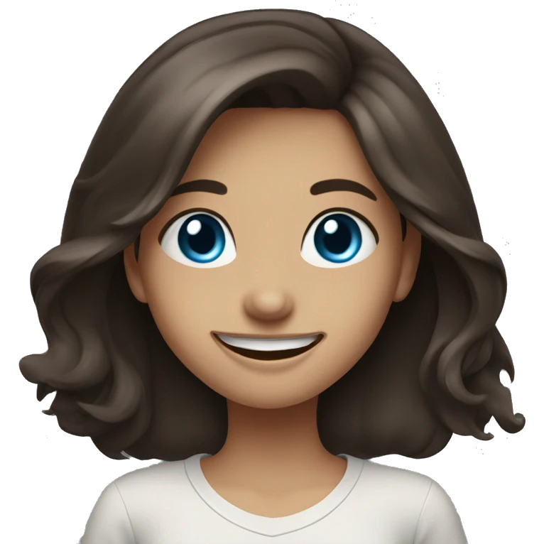 Dark brown long hair girl with blue eyes smilin emoji