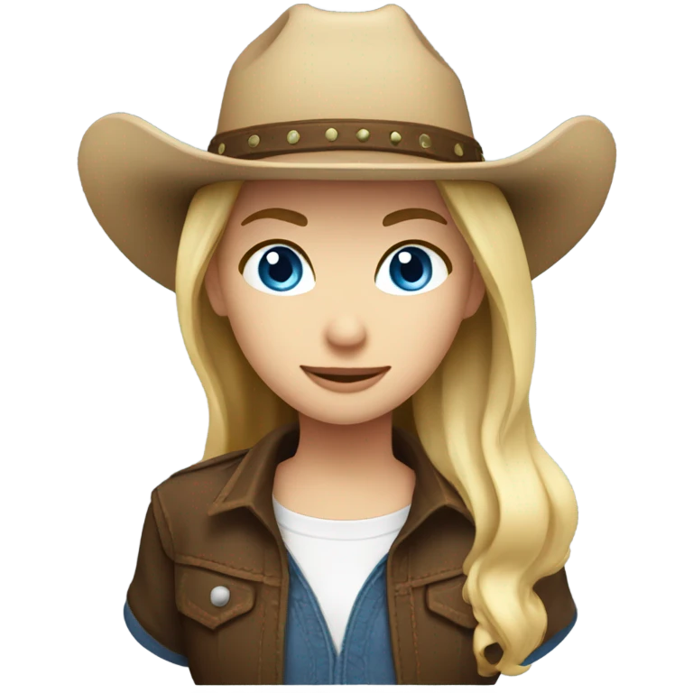 Girl with blond hair and blue eyes with dark brown cowboy hat  emoji