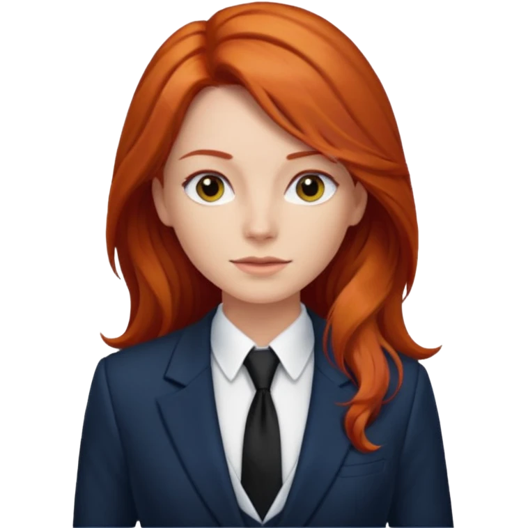 long red haired woman with tie, t-shirt and blazer emoji