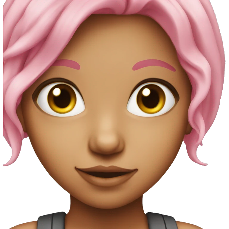 girl with pink hair and eyes, who makes a pretty face emoji