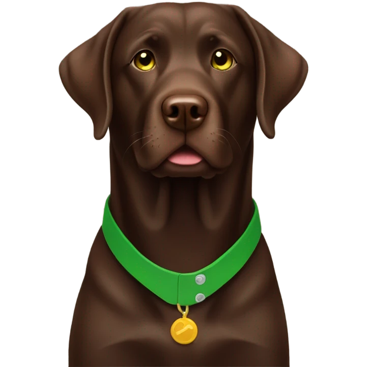 Chocolate lab with green collar emoji