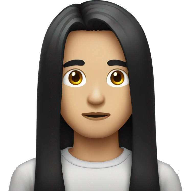 boy with long black straight hair serious face emoji