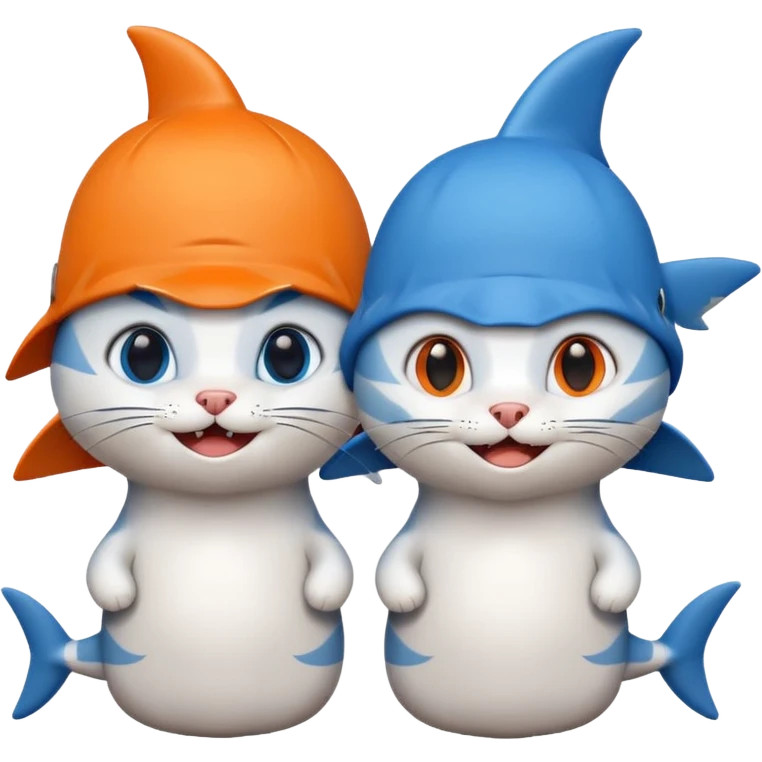 2 happy cats wearing shark hats emoji