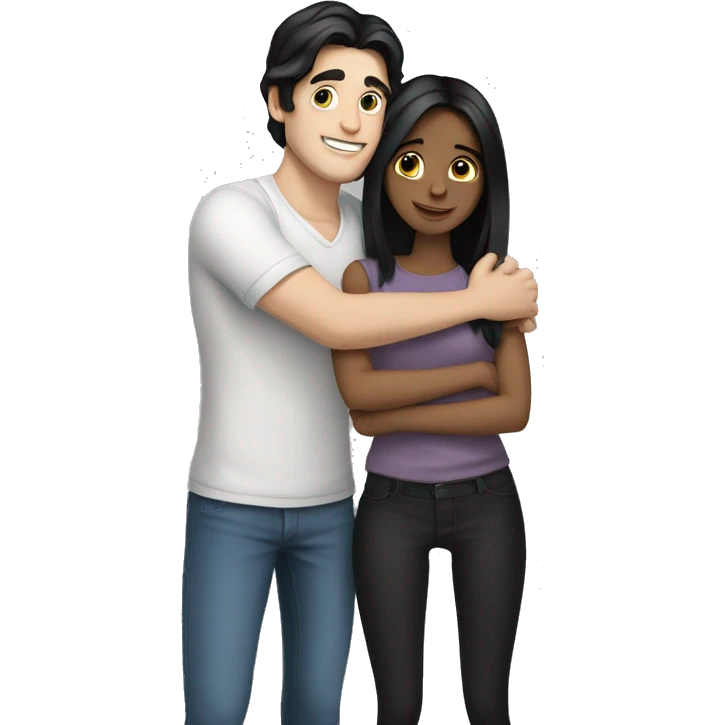 White man hugging pretty girl with black hair emoji