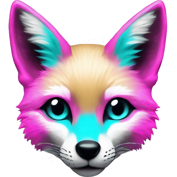 Faded Tie dye beige gray fox in pink cyan magenta black gold jewellery emoji