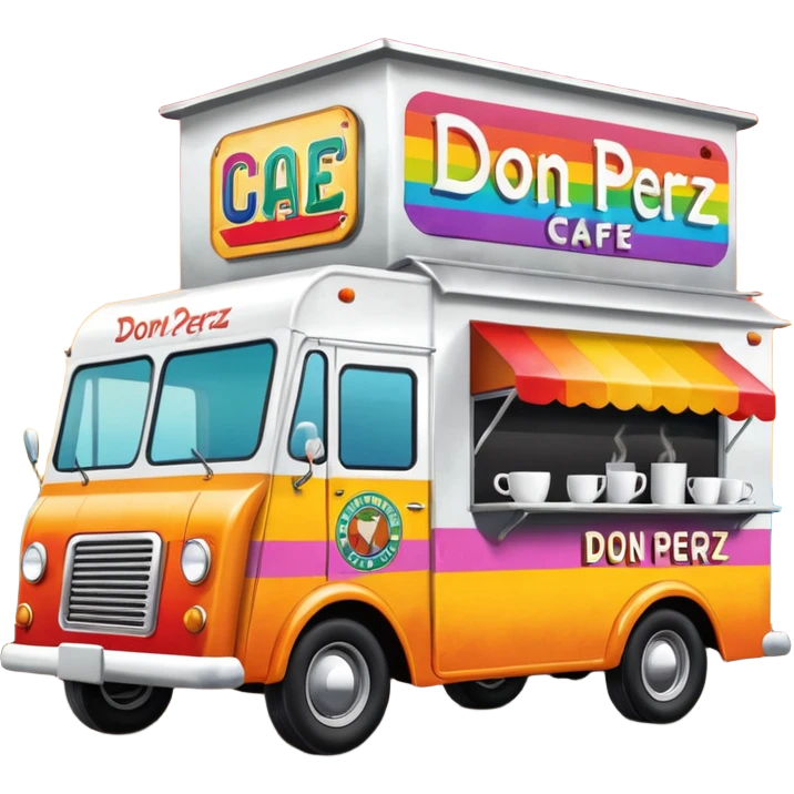 coffee truck with don perez cafe sign emoji