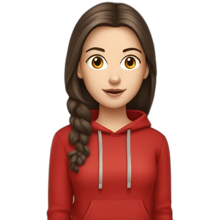 white girl with dark brown hair in red sweatshirt emoji