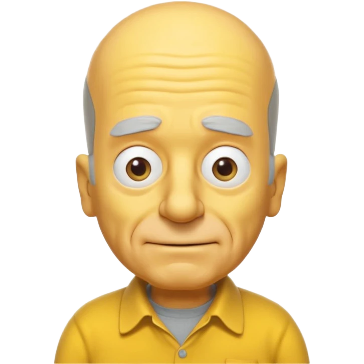 A 3D cartoon close-up portrait of an elderly yellow character styled like Grandpa Simpson, bald head with few tufts of hair, expressive wrinkles, yellow skin and shirt, Memoji-style lighting, matching Simpsons family design. emoji