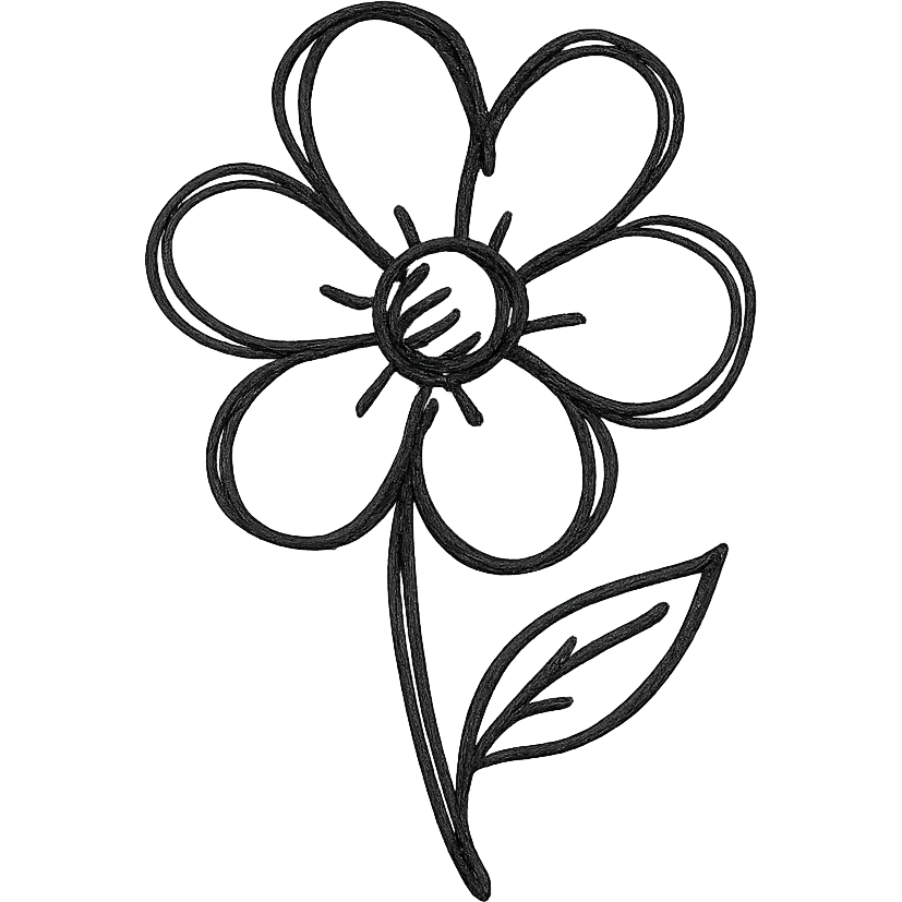 hand drawn outlined icon of a pink flower, no fill, transparent background, thick lines emoji