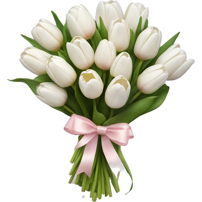White tulips bouquet with light pink bow  emoji