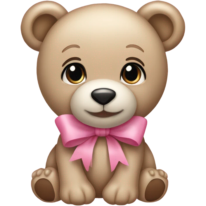 Light Beige female teddy bear with innocent eyes wearing a pink bow on its right ear emoji