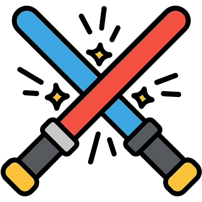 crossed blue and red lightsabers with dynamic motion lines and yellow sparks emoji