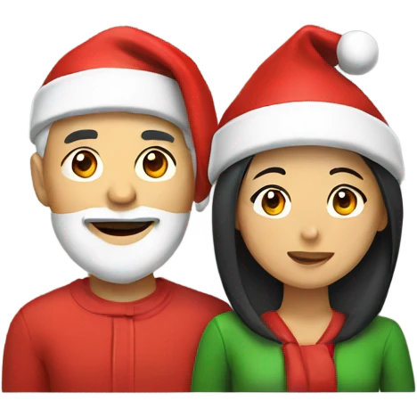 Asian couple with Santa hats emoji