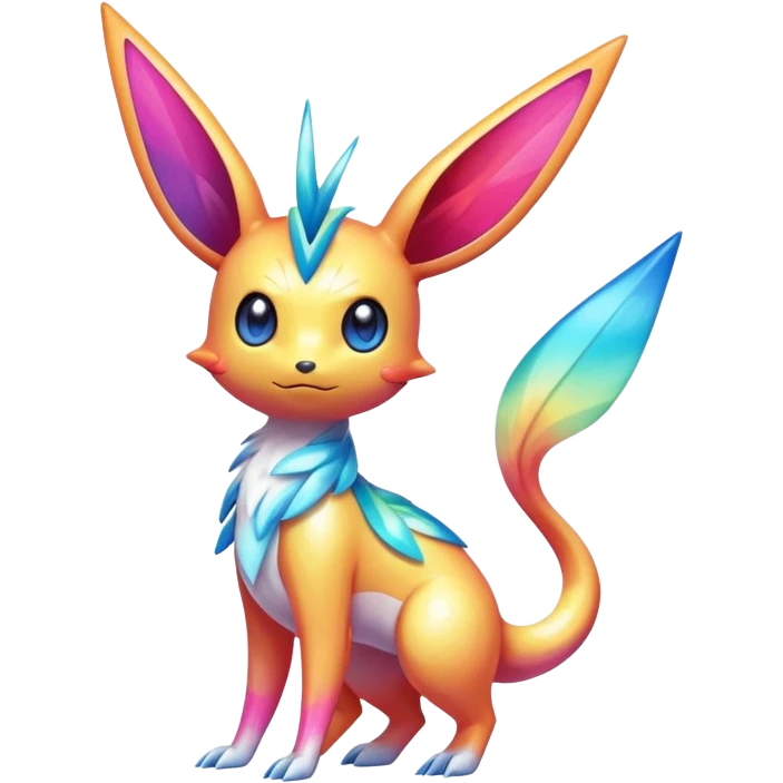 Colorful Shiny Exotic Victini-Salandit-Aurorus-Sylveon-Fakémon-hybrid-creature (full body)  emoji